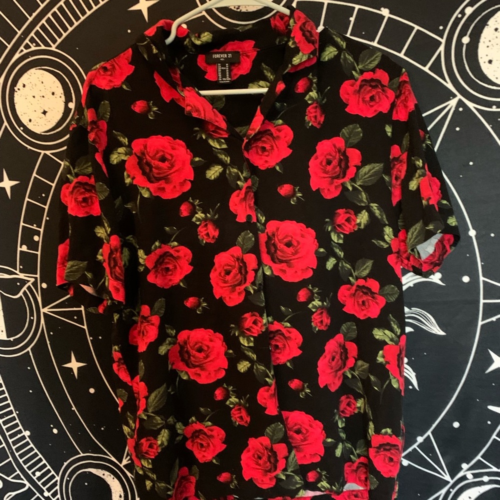 Forever 21 Rose Button-Up Tee